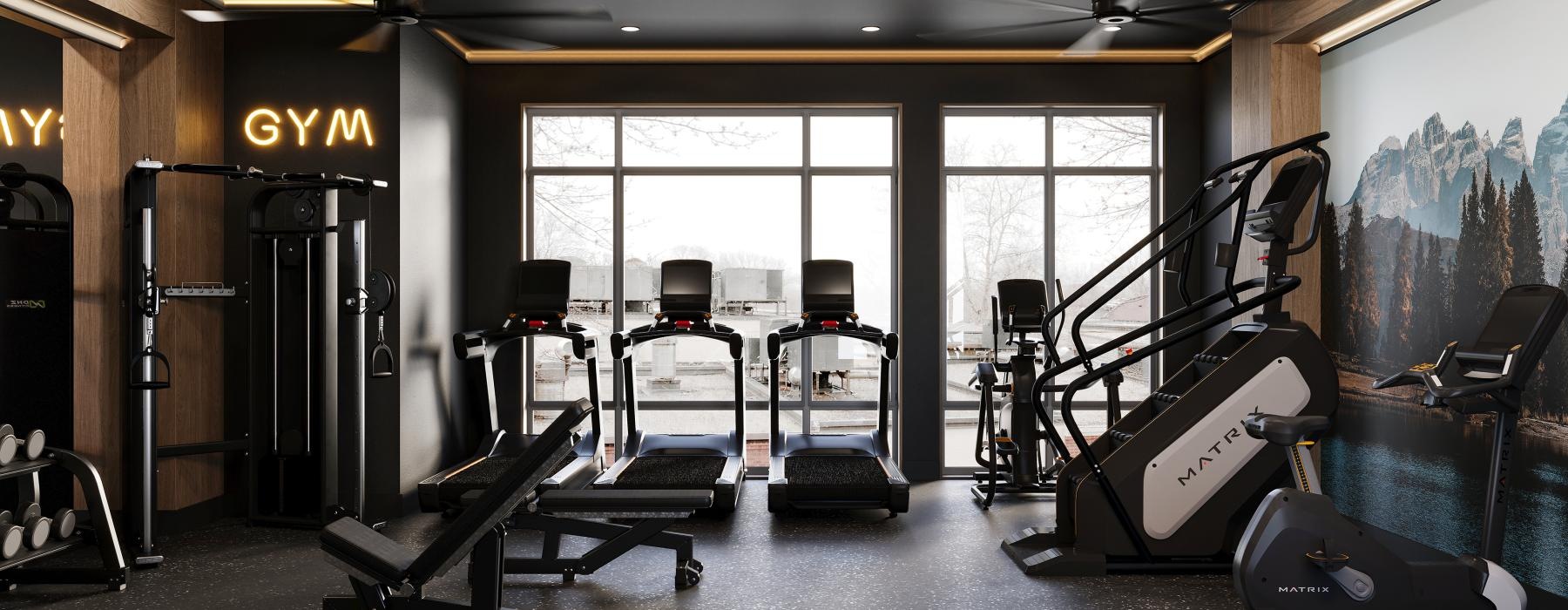 a gym with exercise equipment